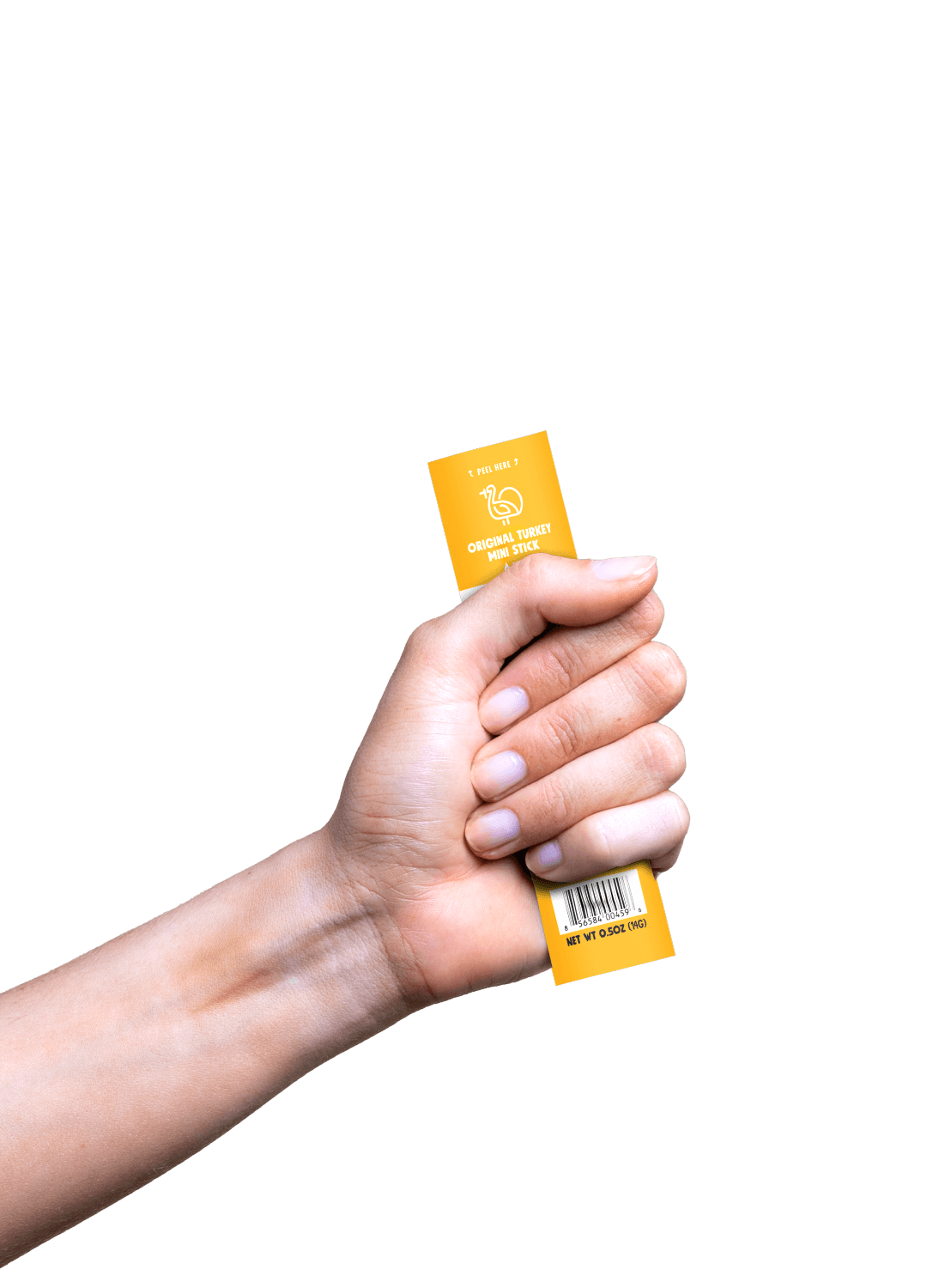 Hand holding Chomps Original Turkey mini meat stick
